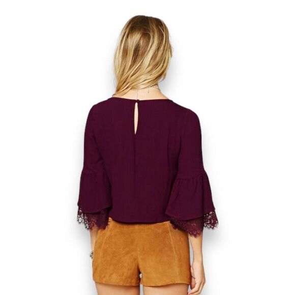 Forever 21 Purple Cropped Bell-Sleeved Top Sz XL - Picture 3 of 12